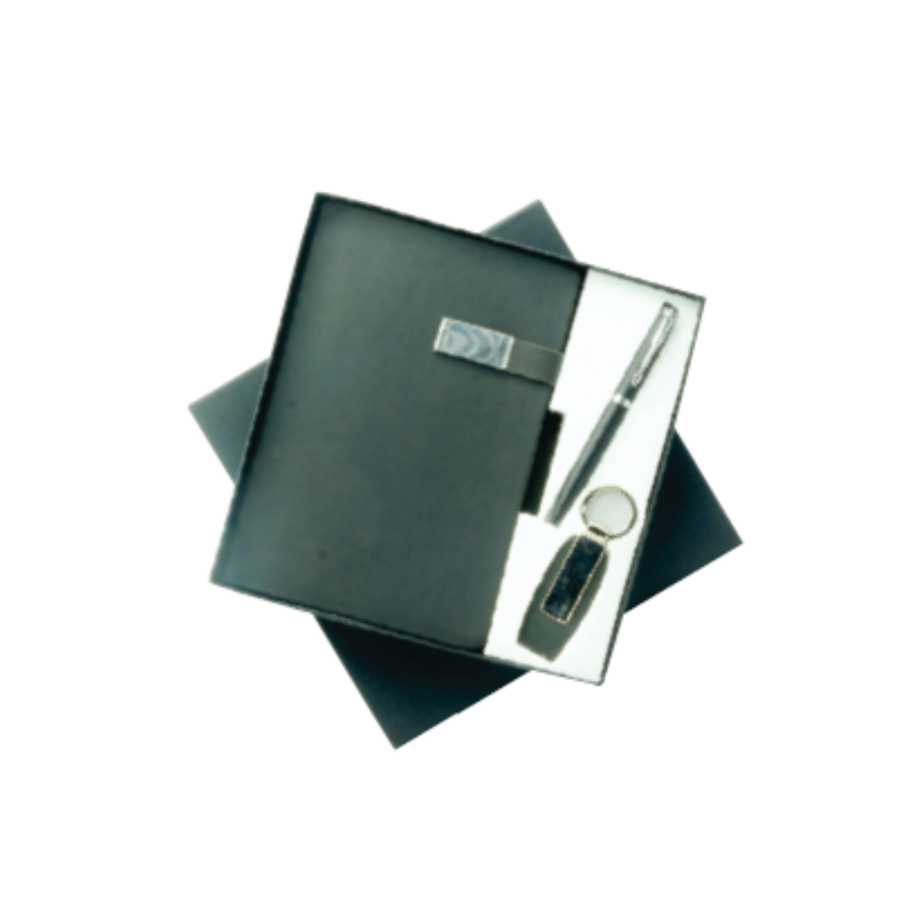 Rising Enterprises A5 Dairy, Keychain and Pen Combo Gift Set, Black